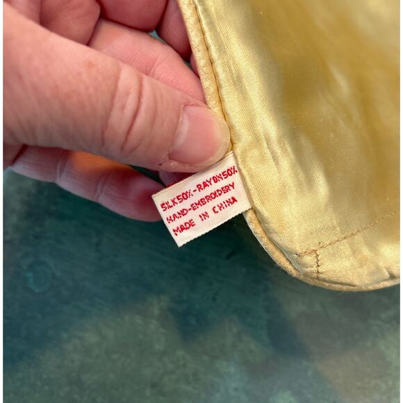 Toss pillow cover silky rayon satin hand embroidery golden square zips closed - Picture 8 of 10